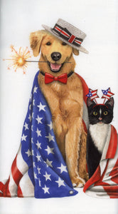 Patriotic Dog & Cat w/Flag