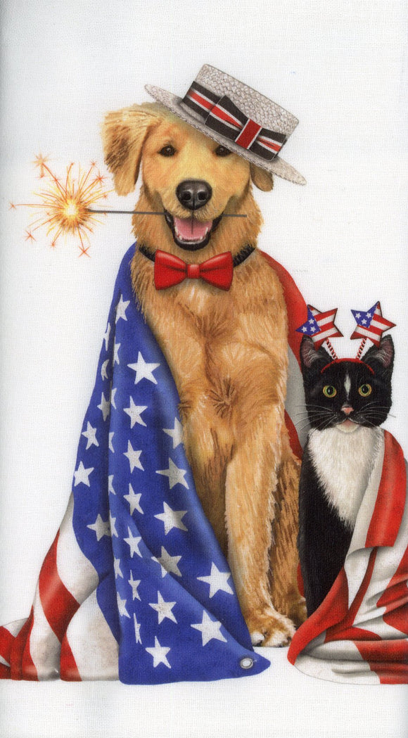 Patriotic Dog & Cat w/Flag