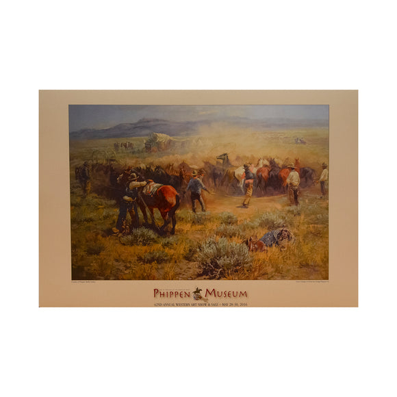 Noon change of Horses  Artwork by George Phippen   Phippen Western Art Show Poster  2016 42nd Annual